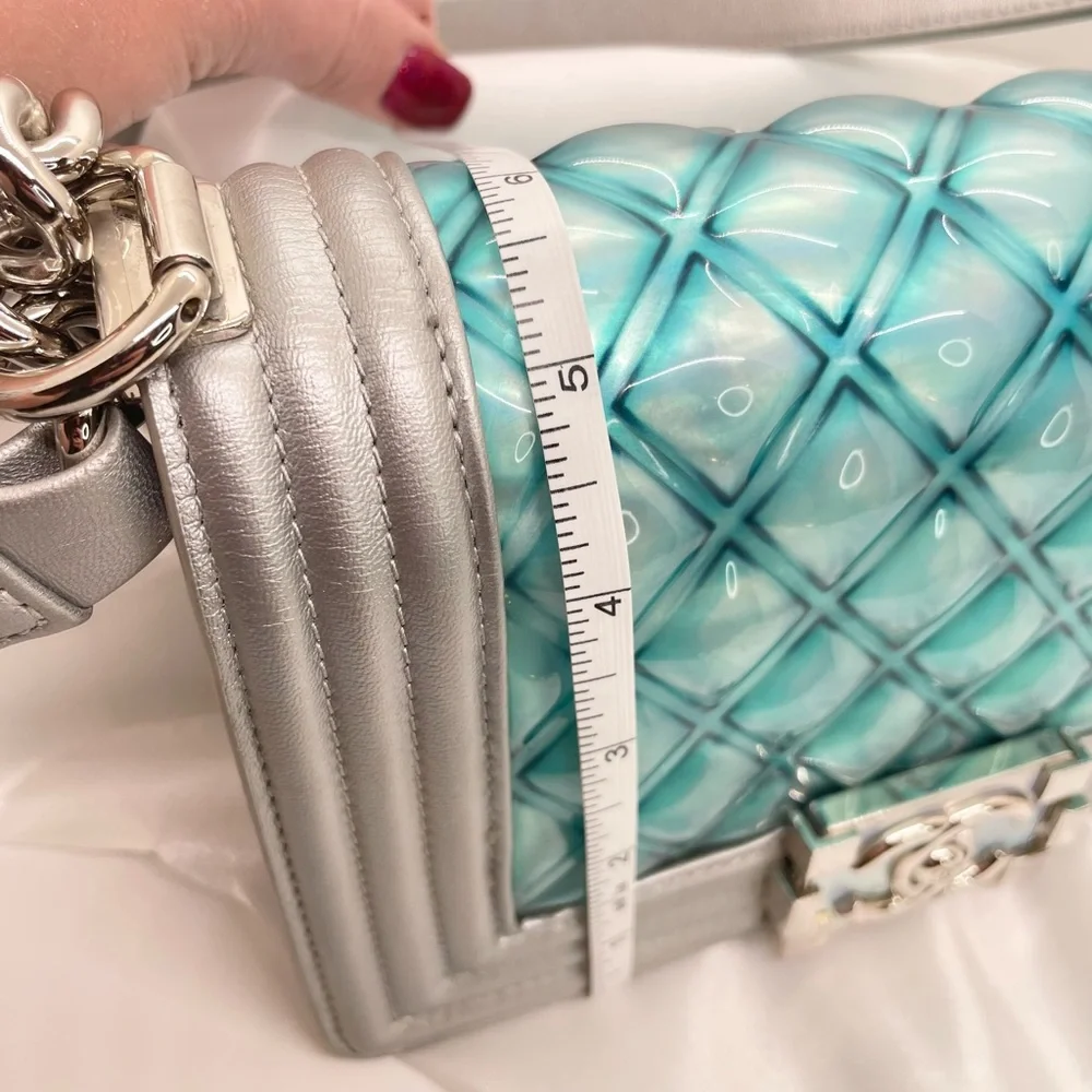 ***SOLD*** Chanel Boy Flap Bag Quilted Holographic PVC Small Blue & Silver - Picture 14 of 14